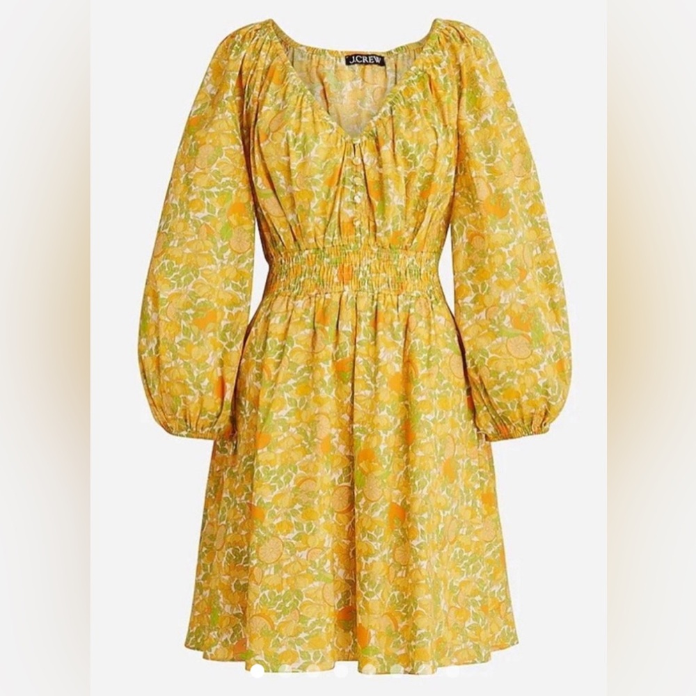 JCREW Yellow Floral mini dress with long sleeves.